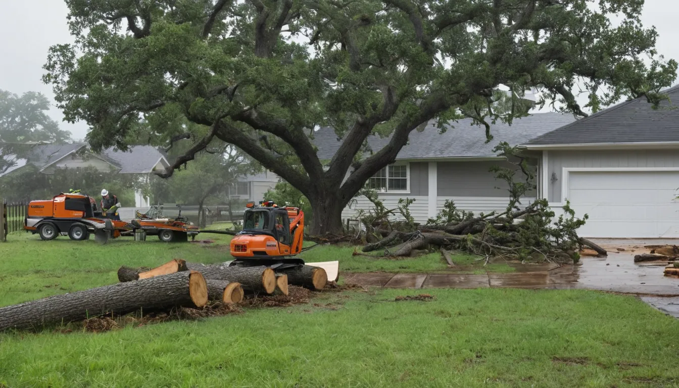 A local tree removal provider clearing a fallen tree from a backyard after a storm in the Bloomfield area